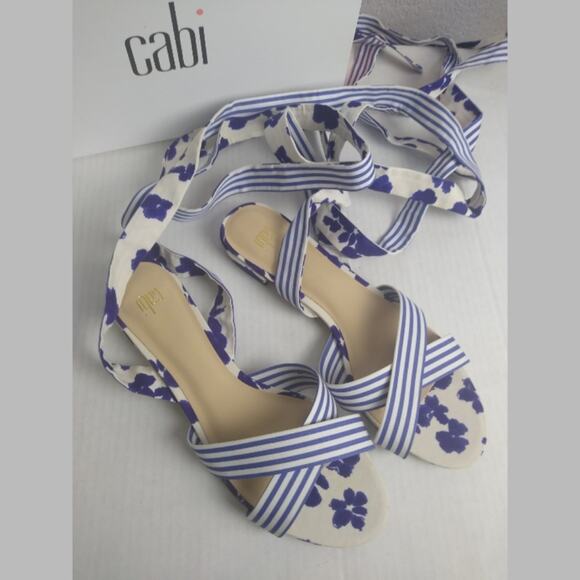 CAbi Tied Up Watercolor Sandals Ankle Wrap Size 10 - Picture 3 of 9